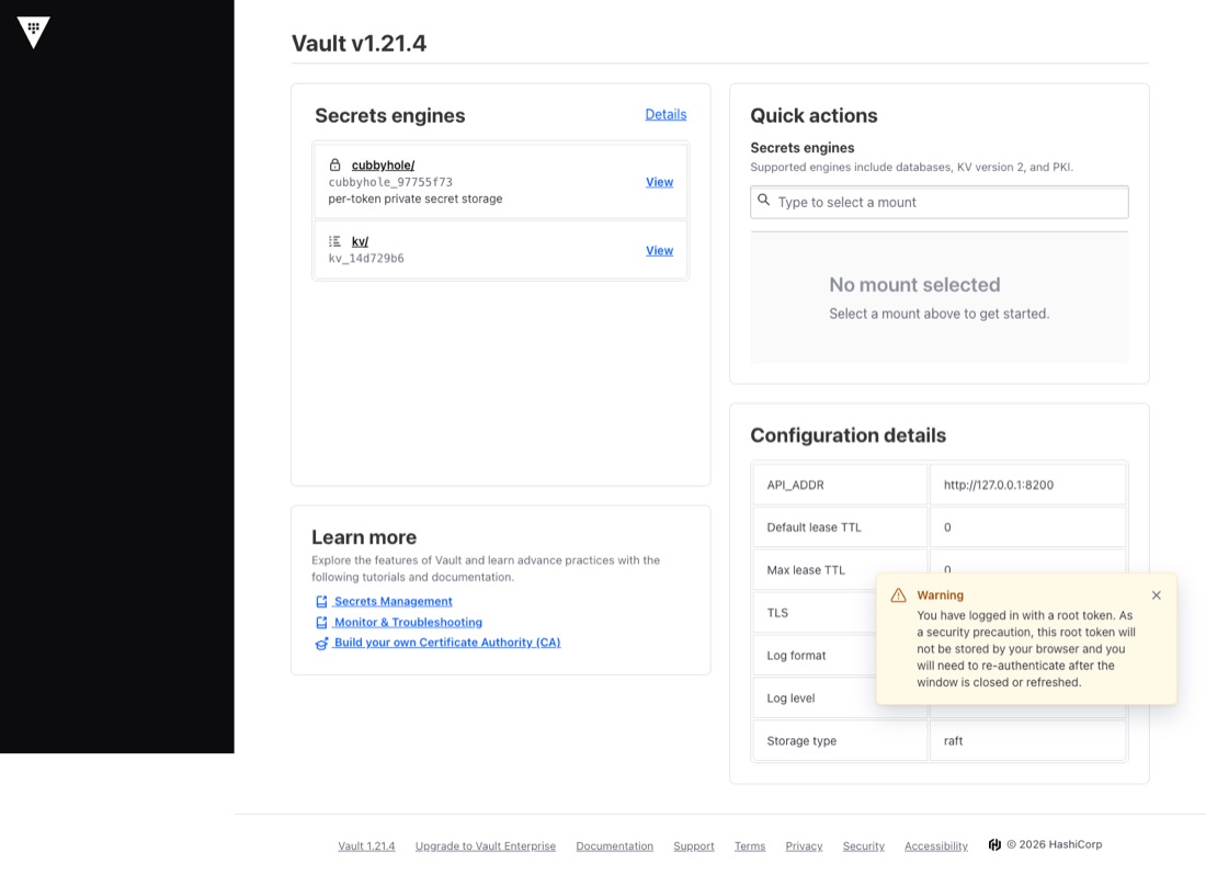 HashiCorp Vault dashboard